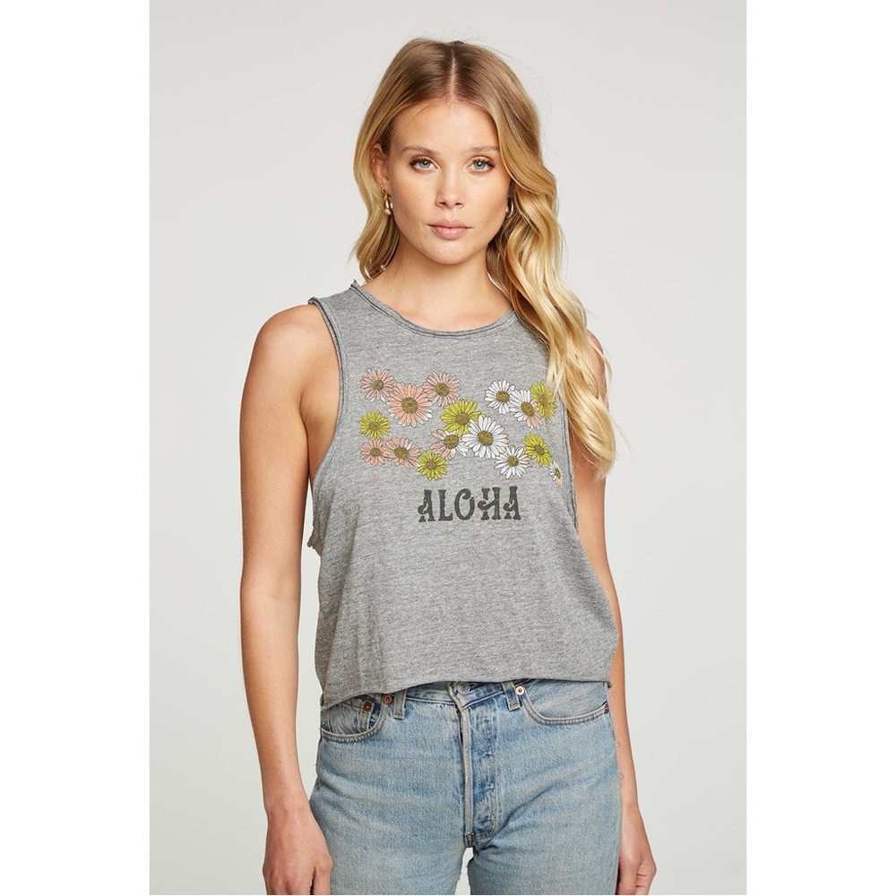 Chaser Aloha Cropped Tank in Grey, NWT